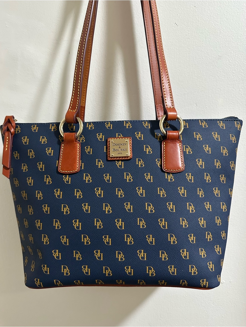 Dooney & Bourke Navy and Brown Signature Tote